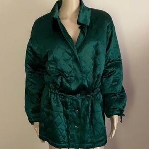 Silk Quilted Anorak Jacket Deep Forest Green NWOT